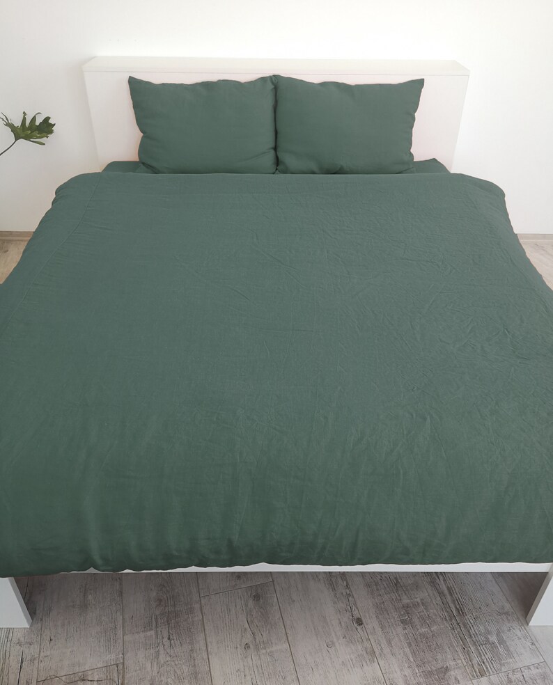 Hunter green linen duvet cover / 1 duvet cover / Softened Etsy