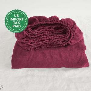 Raspberry linen fitted sheet 1 Fitted sheet Softened linen sheet Linen bedsheet Red fitted sheet washed linen