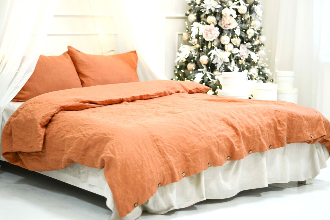 Rust linen duvet cover set / 1 Duvet cover 2 Pillowcases in Etsy