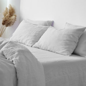 Light gray linen duvet cover 1 duvet cover Softened linen Comforter cover Coconut buttons Ribbon ties   Hidden closure