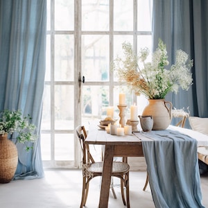 Dusty blue regular and blackout linen curtains 2 panels Unlined Cotton Blackout lining Medium weight linen Custom size