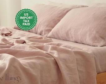 Dusty pink linen sheet set 1 flat sheet and 1 fitted sheet and 2 pillowcases Softened linen bedding Stonewashed Pink bedding set