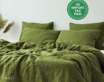 Olive Linen Pillow Cover Softened Linen Pillowcase Standard Queen