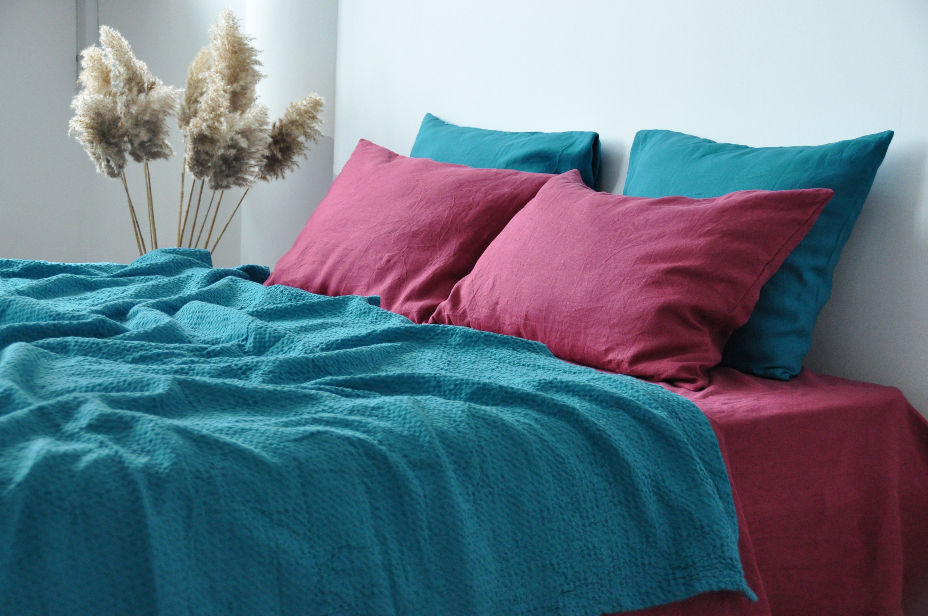 Sea wave waffle linen coverlet / Softened linen / Heavy weight - Picture 9 of 57
