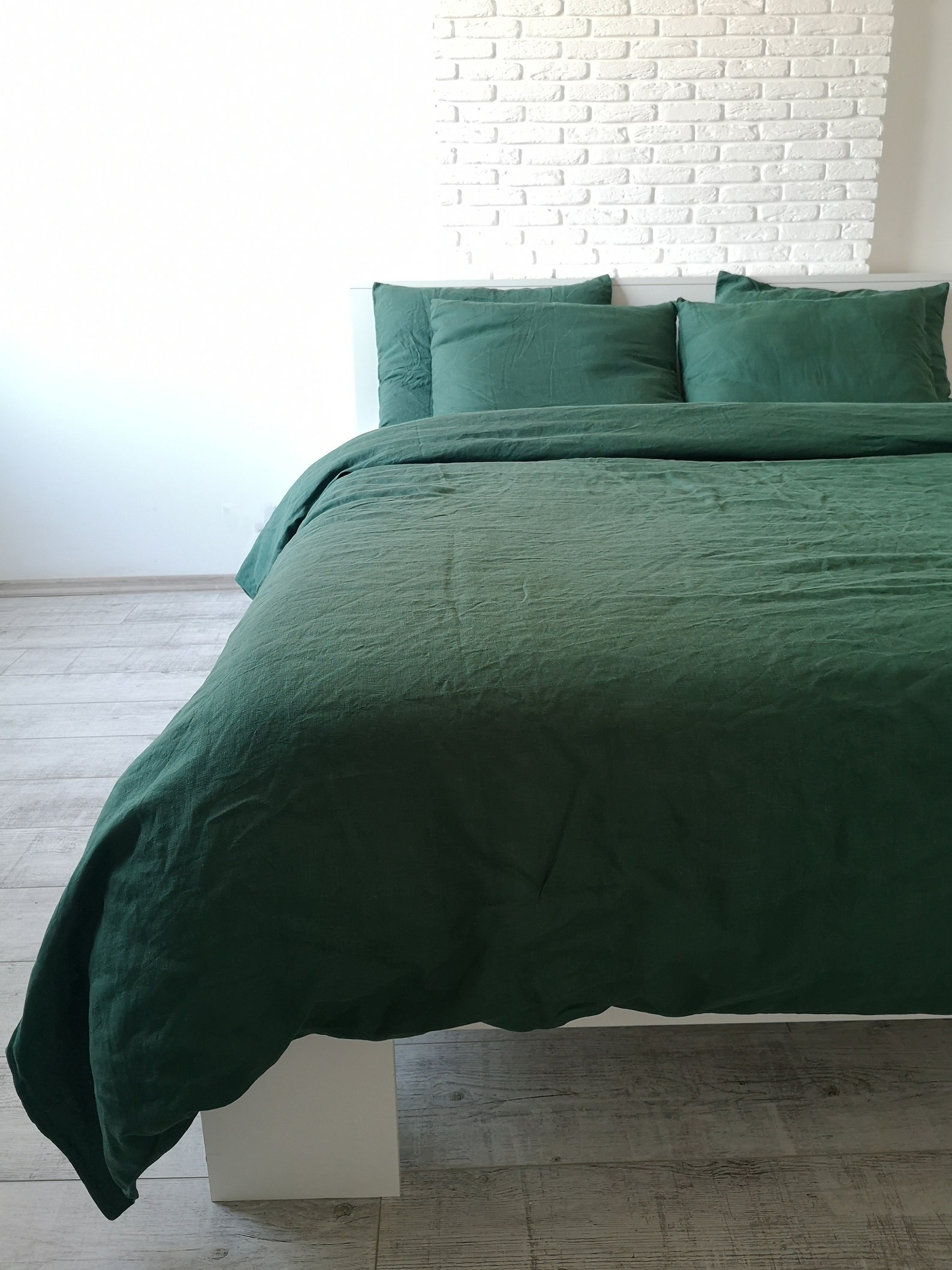 Forest Green Linen Bedding Set / 1 Duvet Cover 2 Pillowcases Etsy
