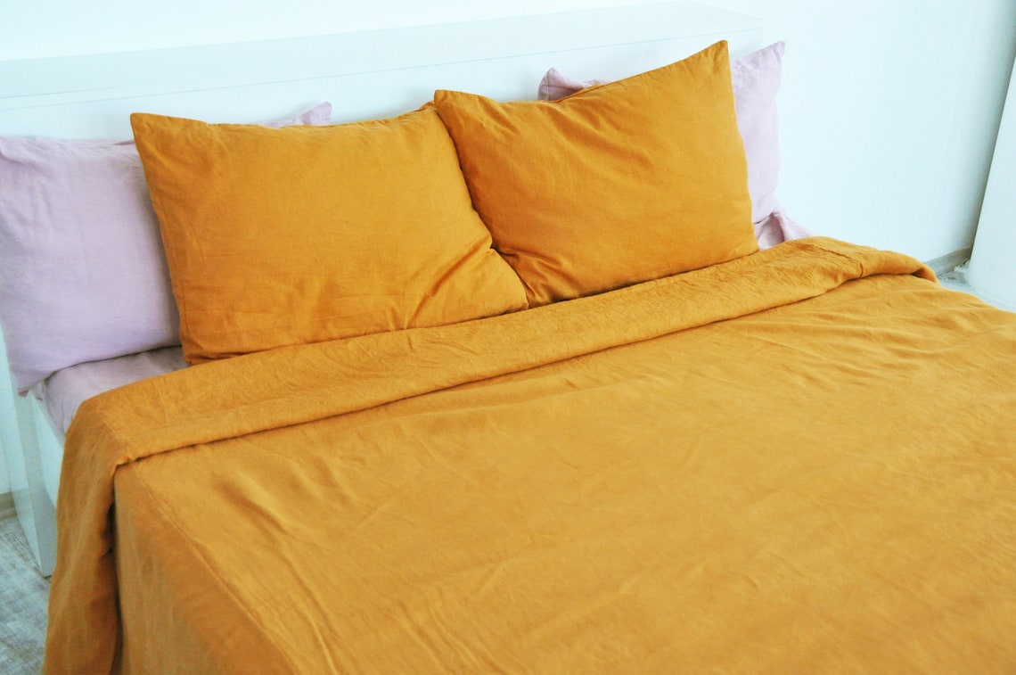 Turmeric linen sheet set / 1 flat sheet 1 fitted sheet 2 Etsy
