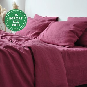 Raspberry linen bedding set 1 Duvet cover and 2 Pillowcases Softened linen Comforter cover set Quilt cover set Hidden closure