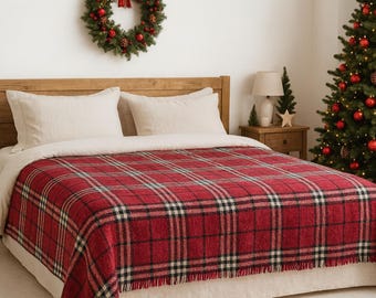 Rot-Weiße Hälfte Wolle Tartan Plaid Decke Weicher, Gemütlicher Überwurf, Warme Wollmischung Bett Plaid für Zuhause oder Sofa