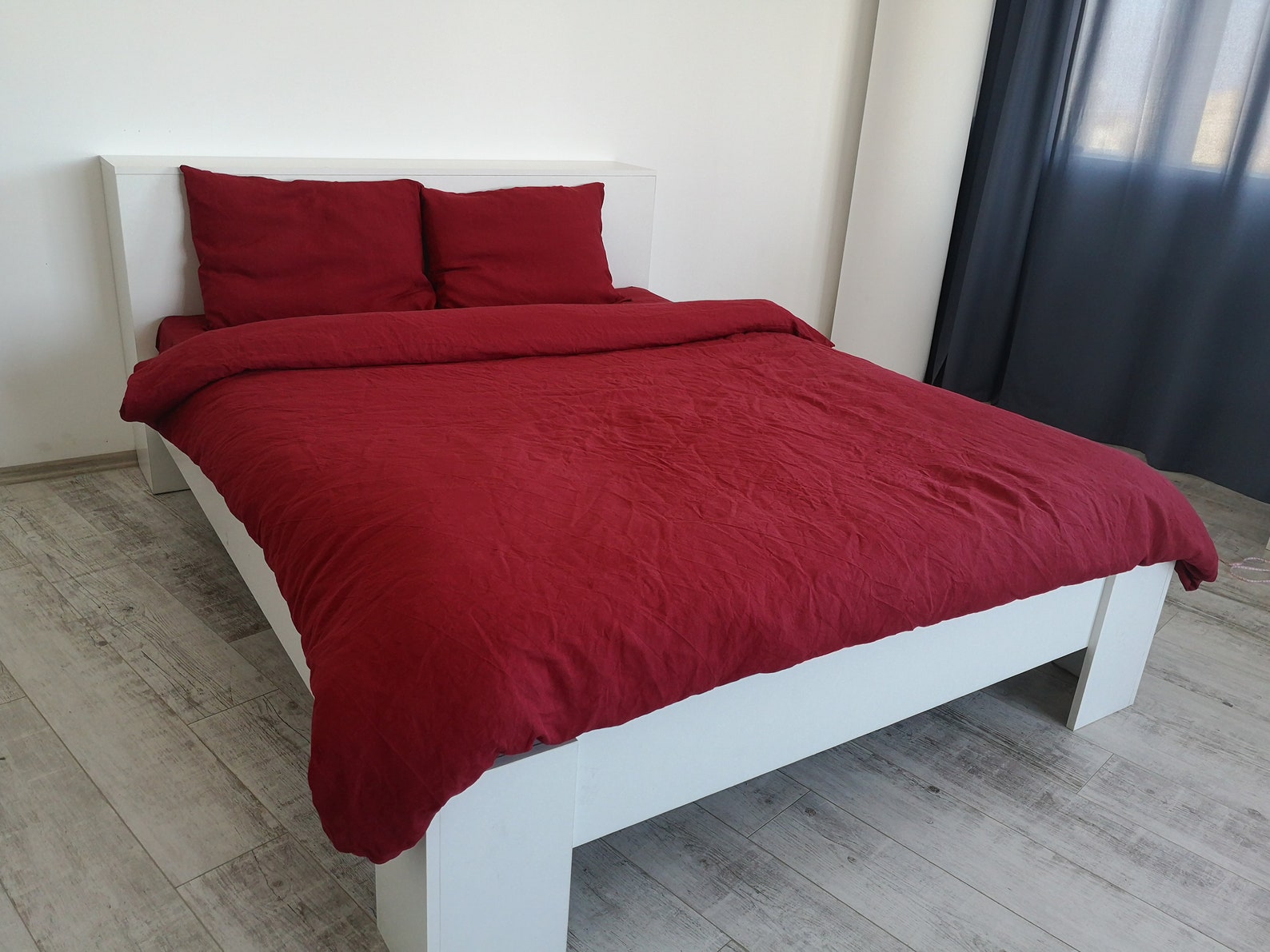Maroon linen bedding set / 1 Duvet cover 2 Pillowcases / | Etsy