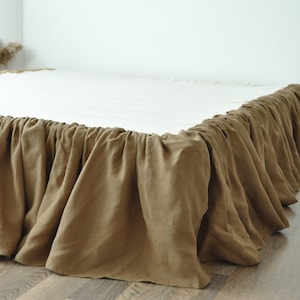 Taupe and other colors bed skirt Softened linen bed skirt Dust ruffle brown bed skirt Stonewashed linen Wedding gift Queen King