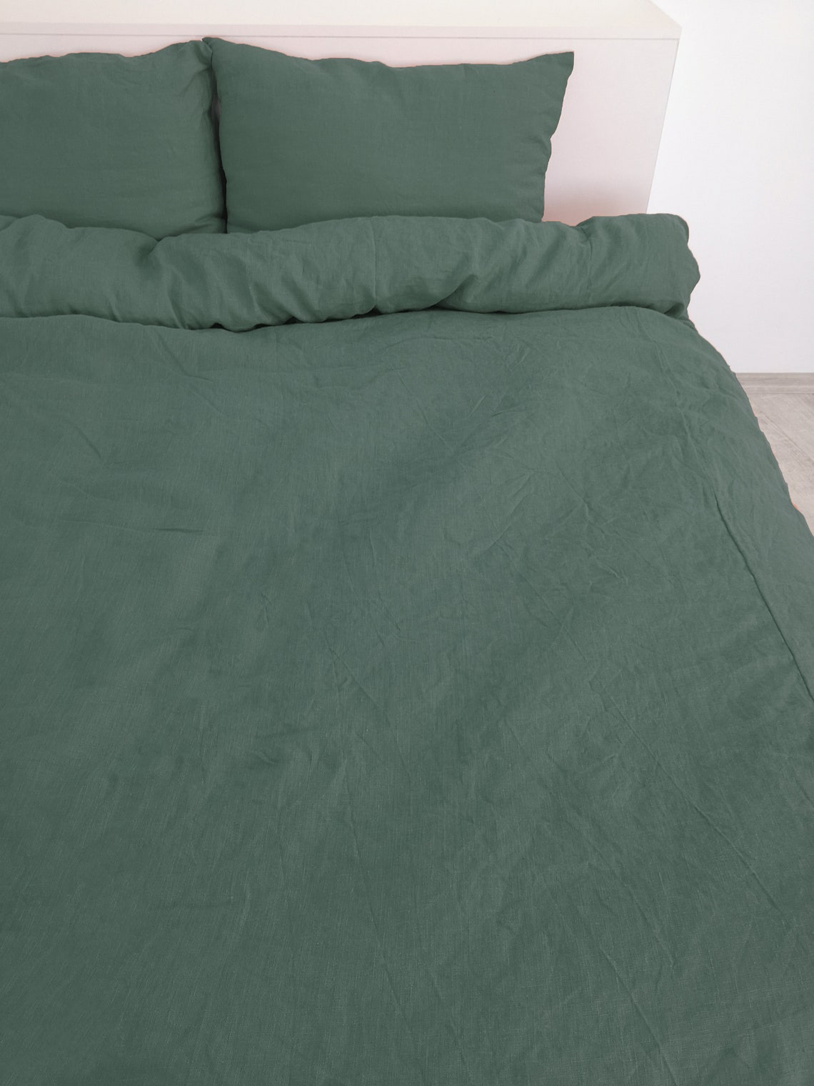 Pine green linen bedding set / 1 Duvet cover 2 Pillowcases / Etsy