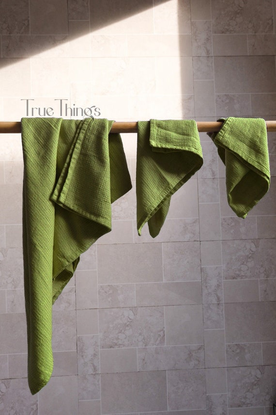 Olive Waffle Linen Bath Towels Green Linen Bath Towel Set Hand Face Body  Towel Natural Softened Stonewashed Linen Organic Flax 