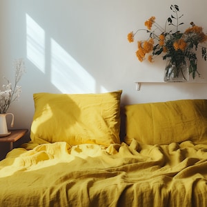 Mustard linen pillowcase Orange pillow cover King Queen Standard Euro Decorative Lumbar, Boudoir, Custom size Envelope closure