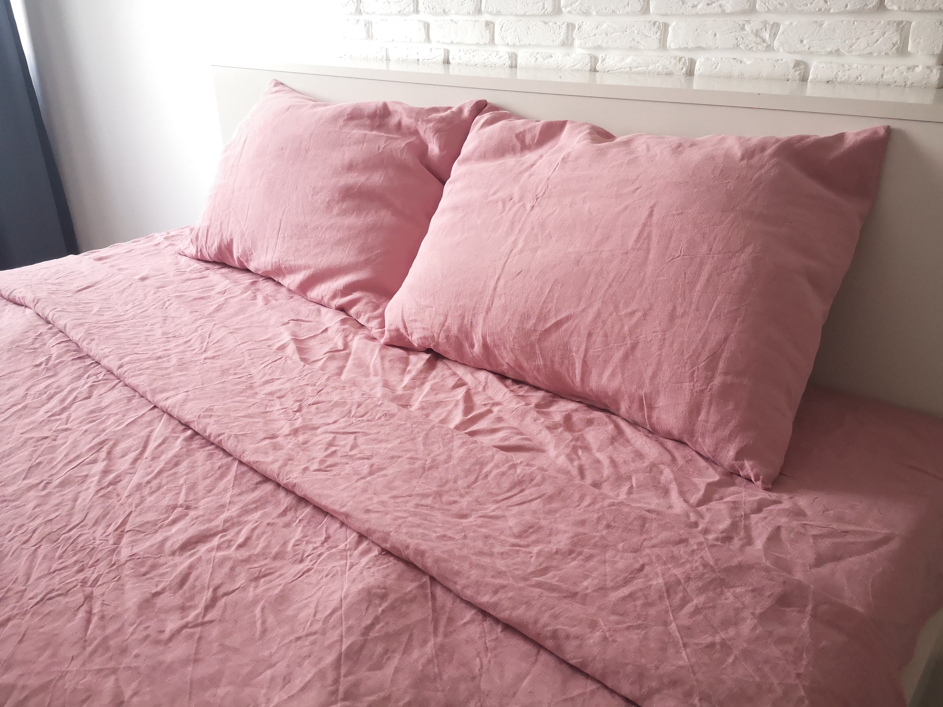 Rose pink linen sheet set / 1 flat sheet 1 fitted sheet 2 Etsy