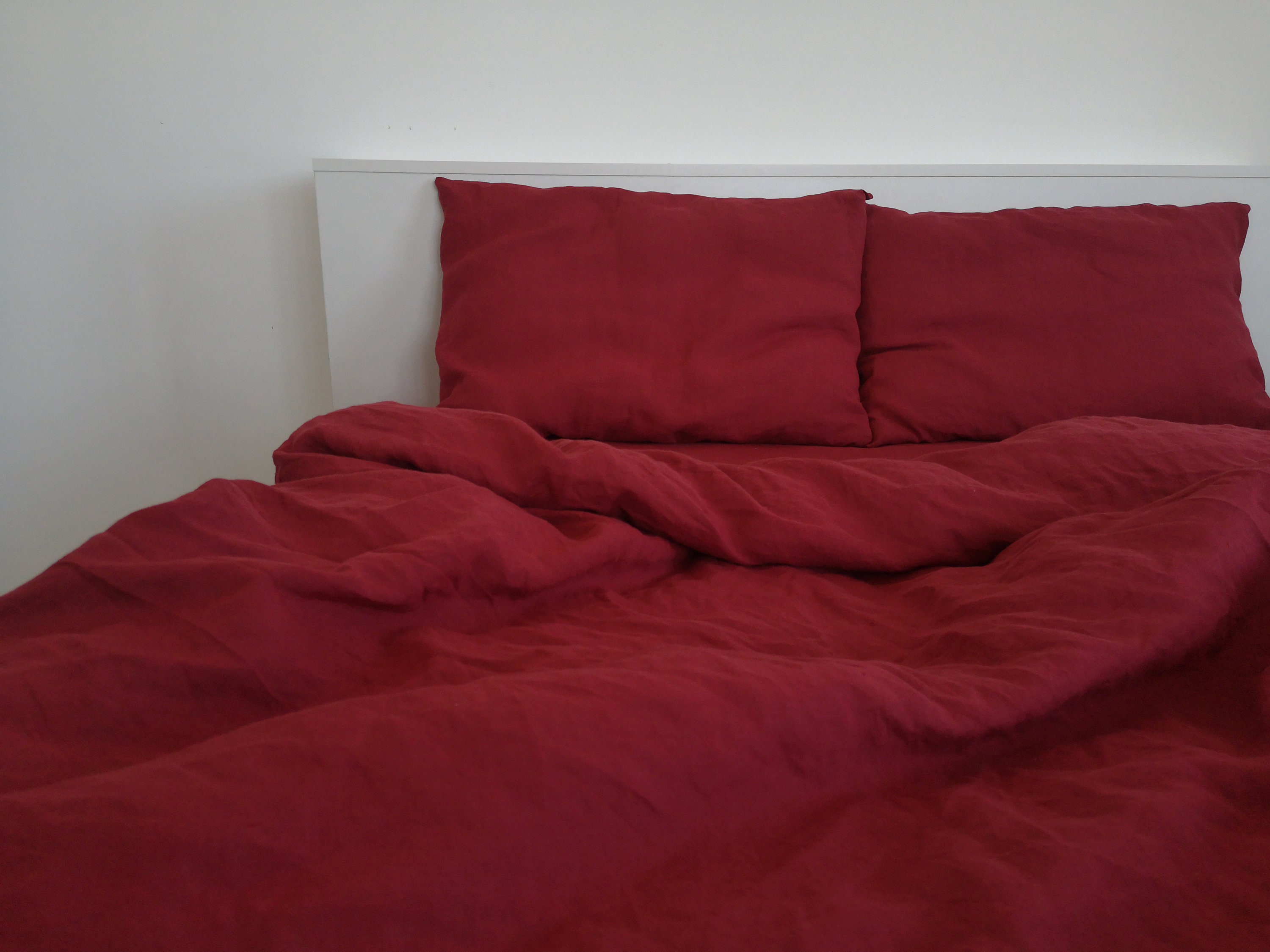 Maroon linen bedding set / 1 Duvet cover 2 Pillowcases / | Etsy