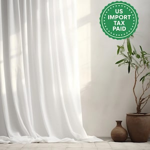 White regular and blackout linen curtains 2 panels Unlined Cotton Blackout lining Medium weight linen Custom size