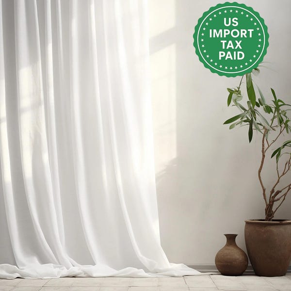 White regular and blackout linen curtains 2 panels Unlined Cotton Blackout lining Medium weight linen Custom size
