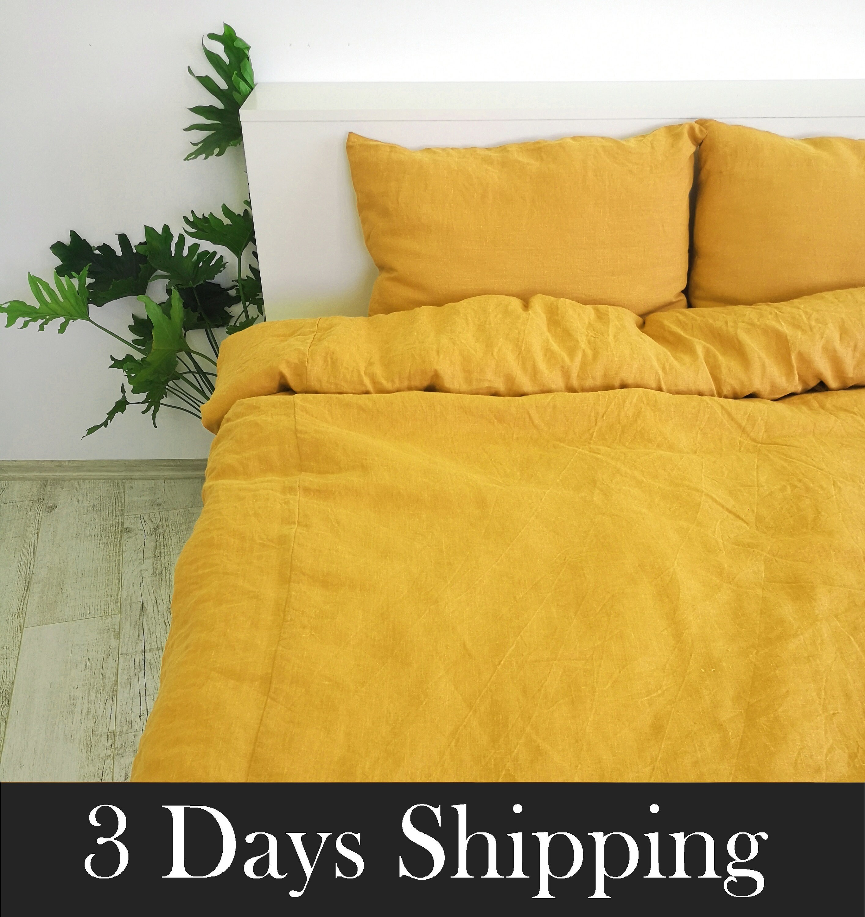 Bright yellow linen duvet cover / 1 duvet cover / Softened Etsy