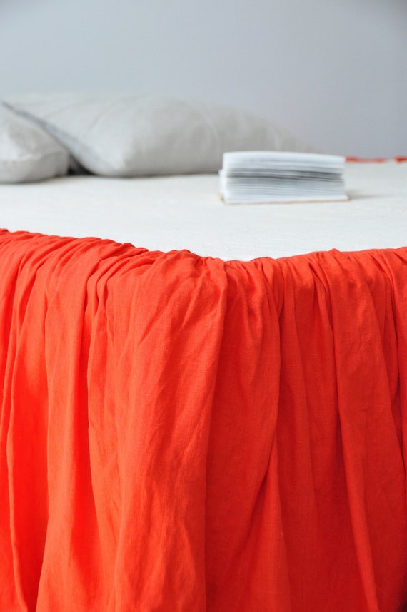 70 Colors Linen Bed Skirt Dust Ruffle Gathered Bed Skirt Stonewashed Linen Queen King Twin Double Etsy