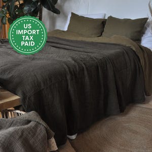 Brown waffle linen coverlet Heavy weight linen Waffle throw blanket Linen bed cover Twin Full Double Queen King