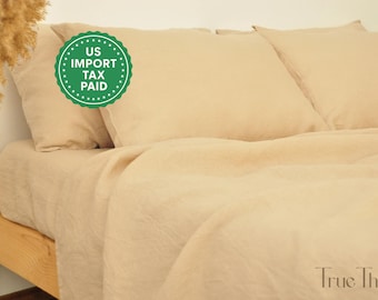 READY TO SHIP 1 Caramel linen flat sheet Flat sheet Softened linen sheet Stonewashed linen Linen bedsheet Farmhouse decor