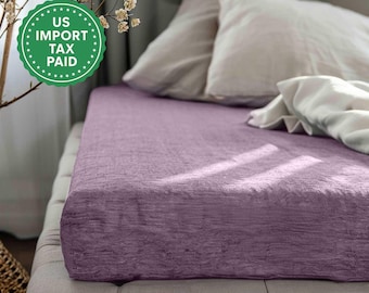 Mauve melange linen fitted sheet 1 deep gray fitted sheet Softened linen fitted sheet Stonewashed linen Linen bedsheet