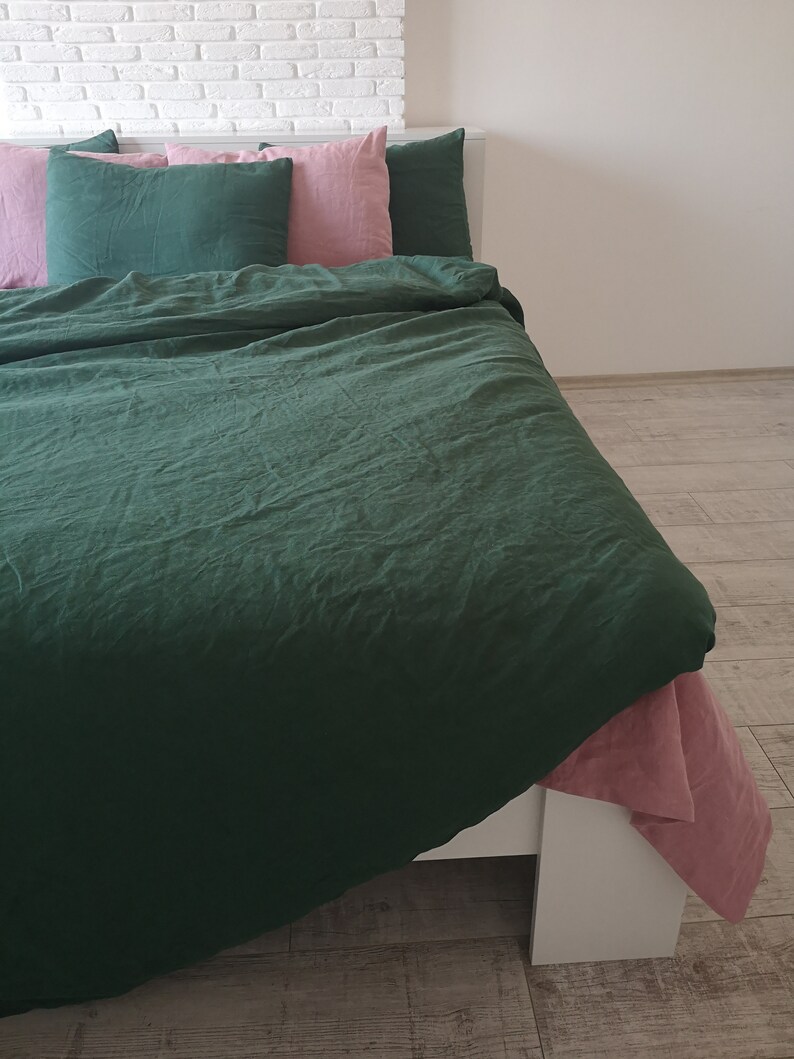 Forest Green Linen Duvet Cover / 1 Duvet Cover / Softened Etsy