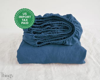 Ocean blue linen fitted sheet 1 Fitted sheet Softened linen sheet Stonewashed linen Linen bedsheet Blue linen sheet Deep pocket