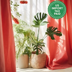Cortinas de linho coral regulares e blackout 2 painéis Sem forro Algodão Forro blackout Linho de peso médio Tamanho personalizado