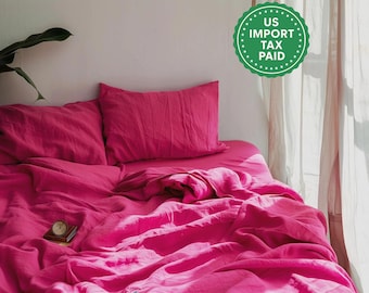 Fuchsia linen pillowcase Bright Pink pillow cover King Queen Standard Euro Toddler Decorative, Custom size Envelope closure
