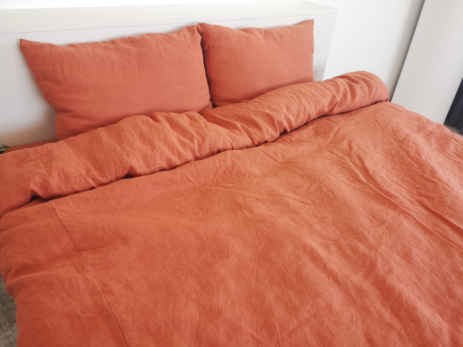 Burnt orange linen bedding set / 1 Duvet cover 2 Pillowcases Etsy