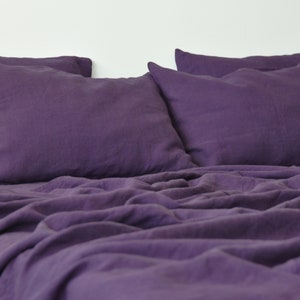 Deep purple linen sheet set 1 flat sheet and 1 fitted sheet and 2 pillowcases Softened linen bedding Stonewashed Purple bedding set image 7