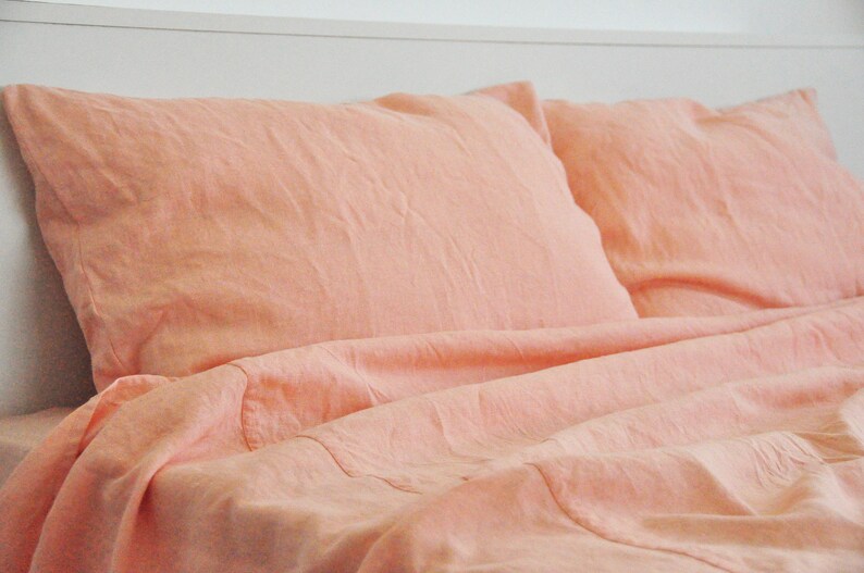 Peach linen sheet set / 1 flat sheet 1 fitted sheet 2 Etsy
