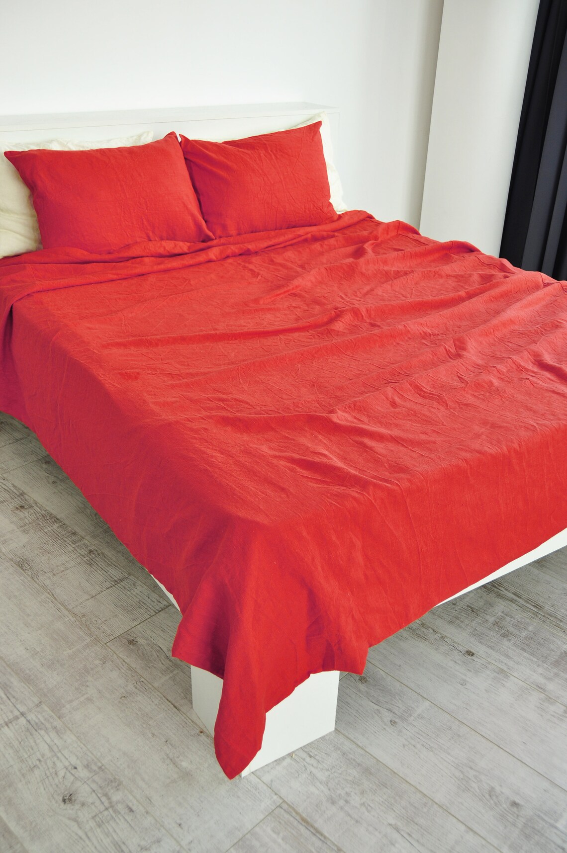 Scarlet red linen sheet set / 1 flat sheet 1 fitted sheet Etsy