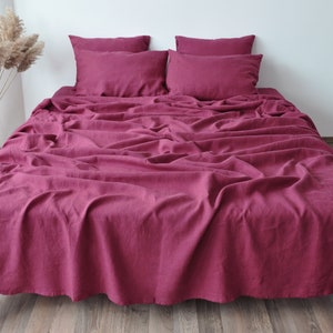 Raspberry linen flat sheet 1 Flat sheet Softened linen sheet Stonewashed linen Red linen bedsheet image 5