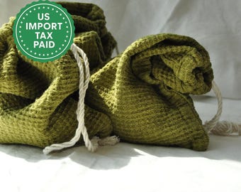 Zero Waste Leinenbeutel Beutelset in Olive Wiederverwendbare waschbare Aufbewahrung von Lebensmitteln Umweltfreundliche Bio-Tasche Natürlicher Brotbeutel mit Kordelzug