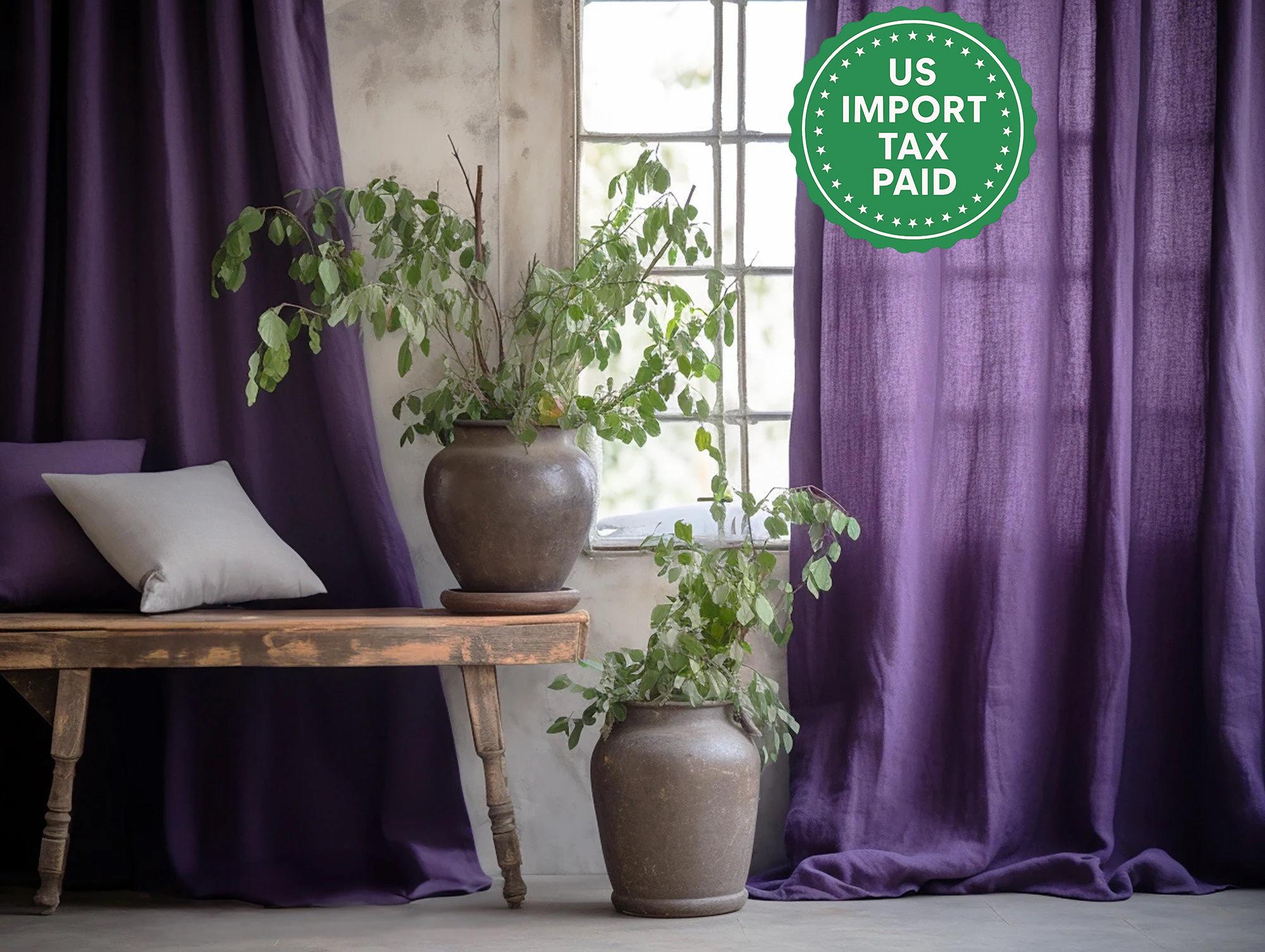 Deep Purple Regular and Blackout Linen Curtains 2 Panels Unlined