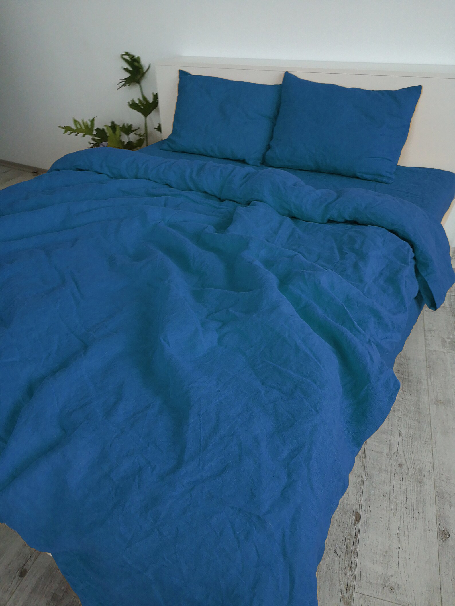 Royal blue linen bedding set / 1 Duvet cover 2 Pillowcases / Etsy
