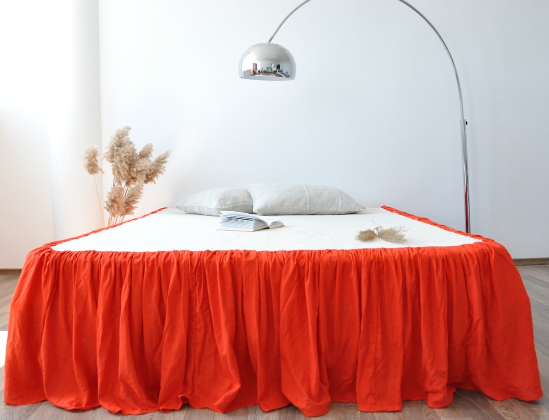Bright Orange and Other Colors Bed Skirt Softened Linen Bed Skirt Dust
