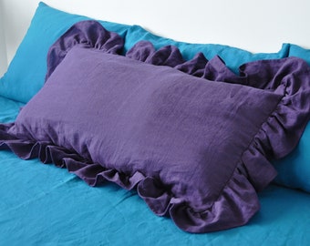 70 colors ruffled linen pillow cover Linen pillowcase with ruffles Standard Queen King Custom size pillow case