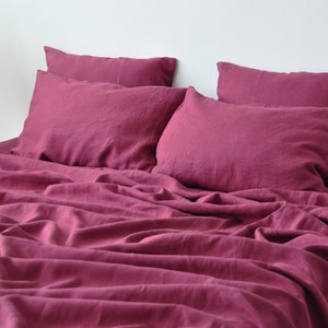 Raspberry linen flat sheet 1 Flat sheet Softened linen sheet Stonewashed linen Red linen bedsheet image 7