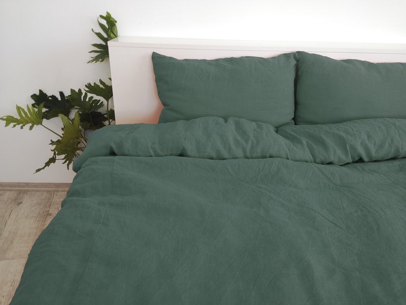 Hunter green linen duvet cover / 1 duvet cover / Softened Etsy
