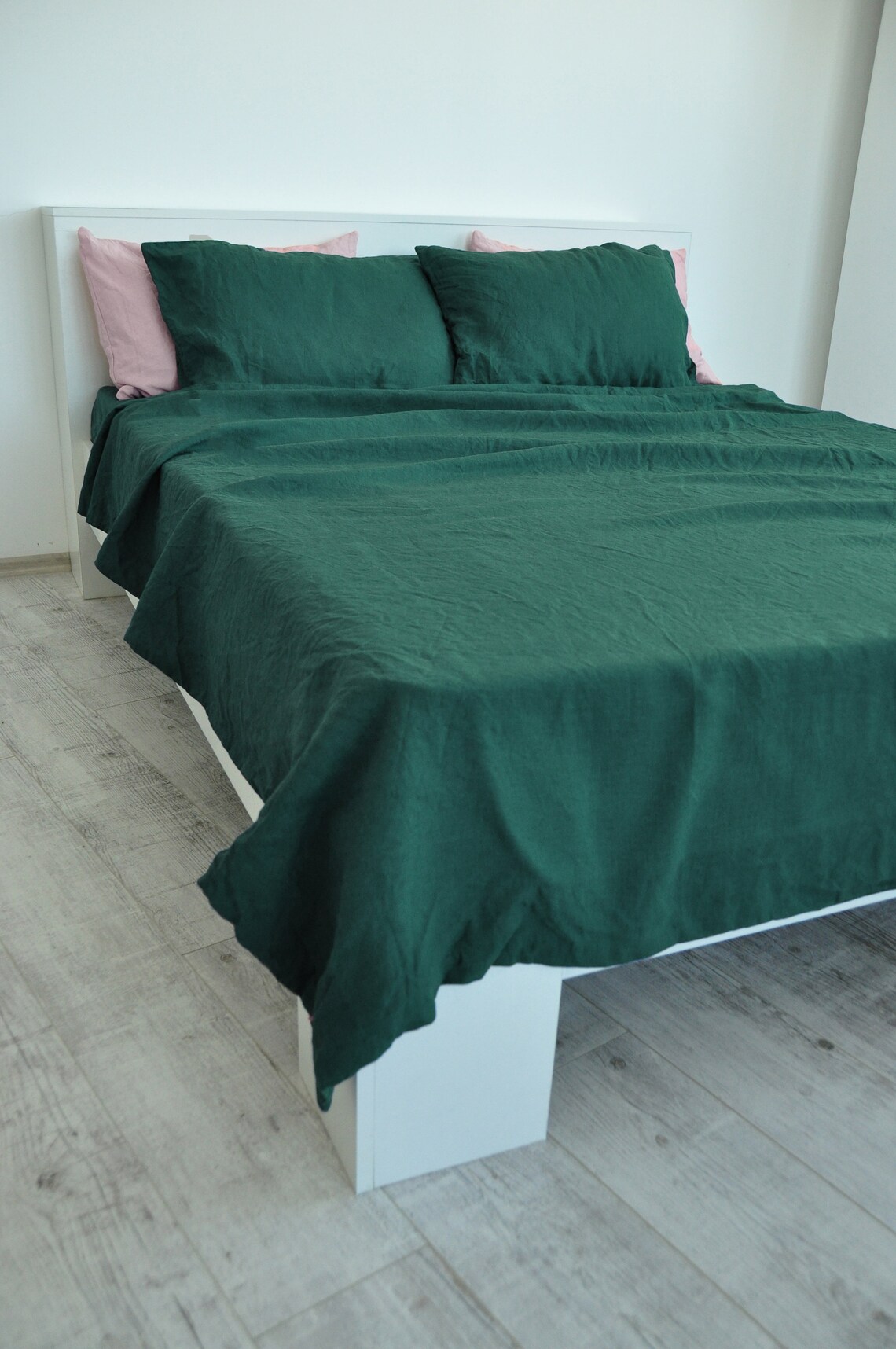 Forest green linen sheet set / 1 flat sheet 1 fitted sheet | Etsy