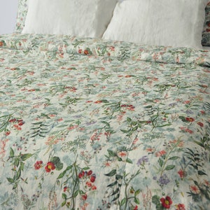 Floral Linen Duvet Cover Softened Linen Duvet Cover Comforter Cover ...