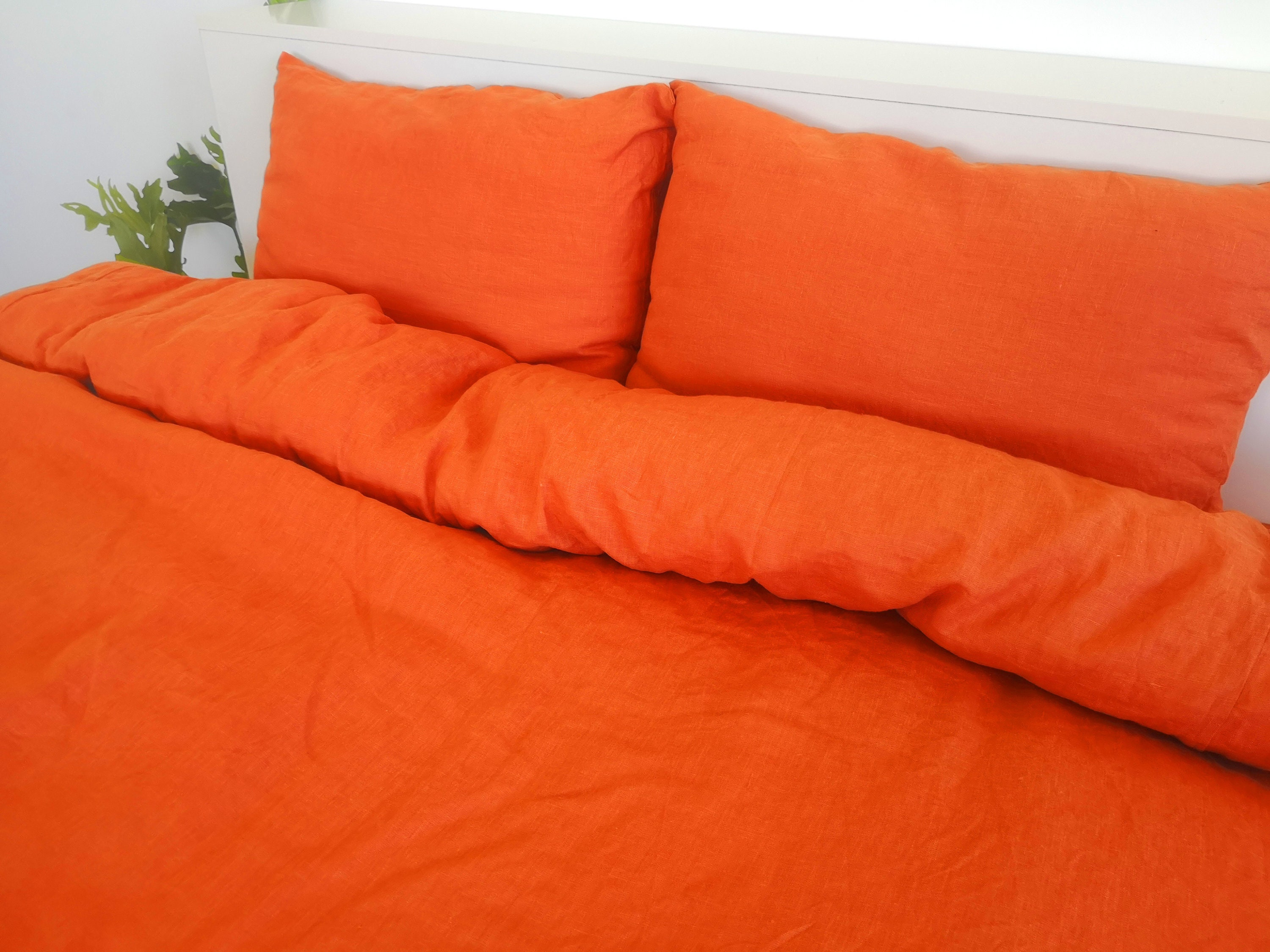 Bright orange linen bedding set / 1 Duvet cover 2 Etsy