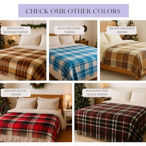 Burgundy and Black Tartan Plaid Wool Blanket Pure Natural Wool Throw, Cozy Warm Plaid, Premium Wool Blanket image 2