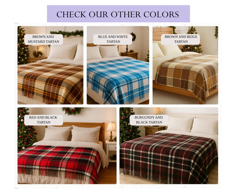 Burgundy and Black Tartan Plaid Wool Blanket Pure Natural Wool Throw, Cozy Warm Plaid, Premium Wool Blanket image 2