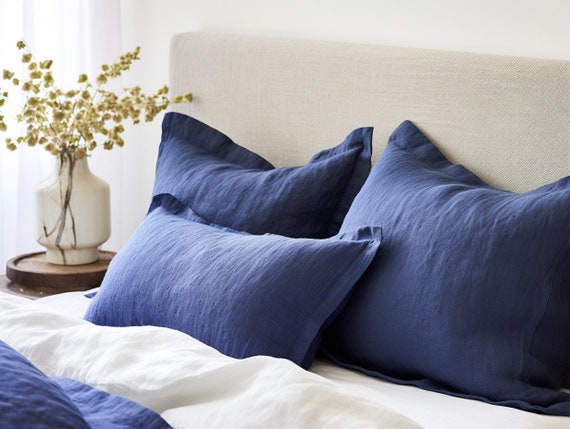 Dusty blue pillow, linen bedding, throw pillow, linen sham, oxford