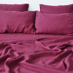 Raspberry linen flat sheet 1 Flat sheet Softened linen sheet Stonewashed linen Red linen bedsheet image 3