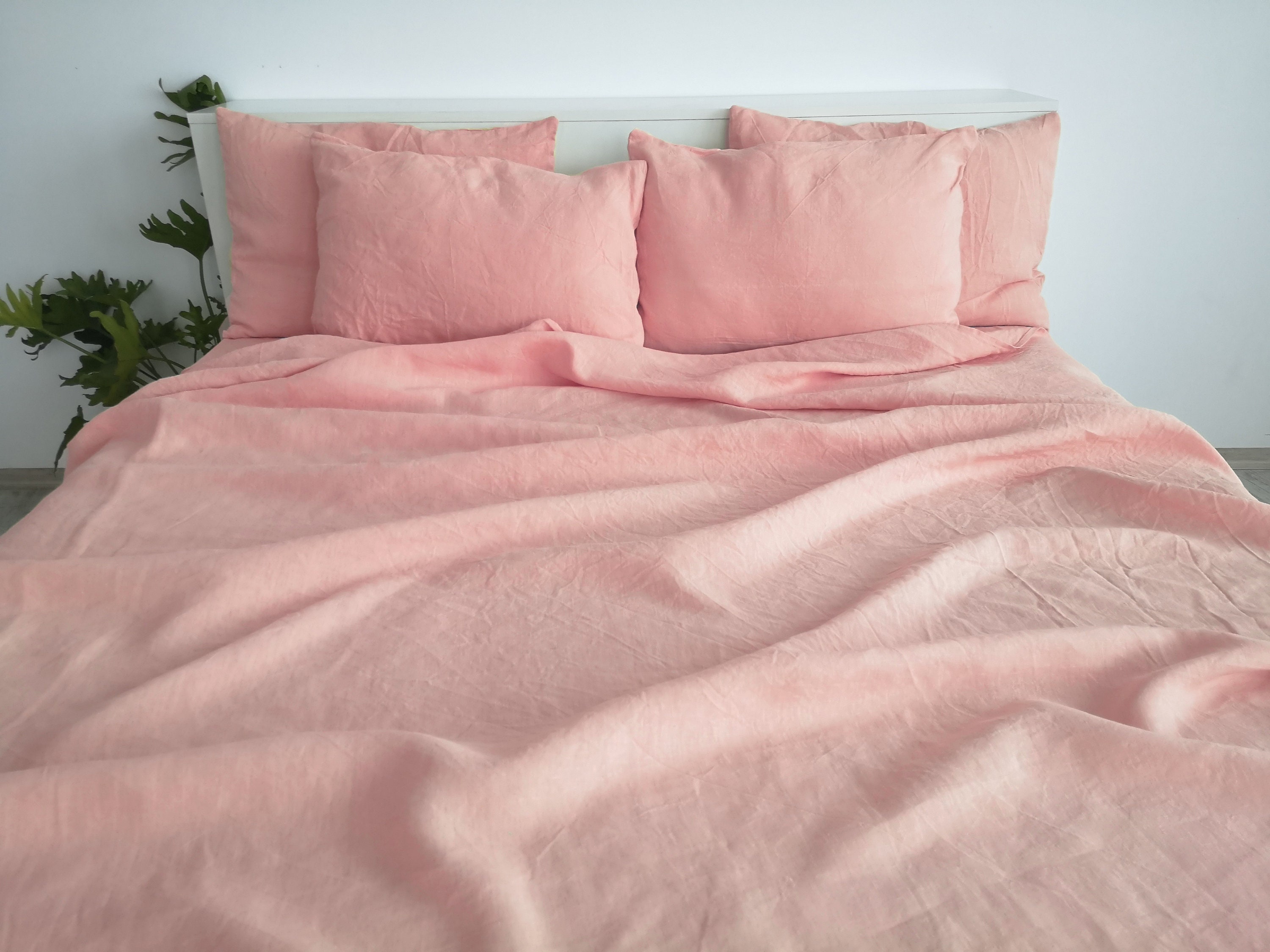 Sunset pink linen fitted sheet / 1 Fitted sheet / Softened Etsy